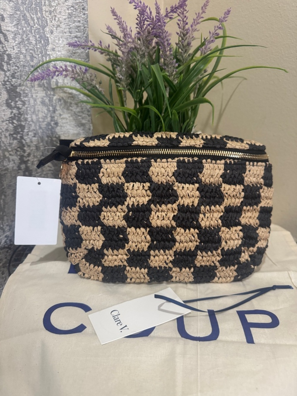 Clare V Checkerboard Woven Raffia Belt Bag